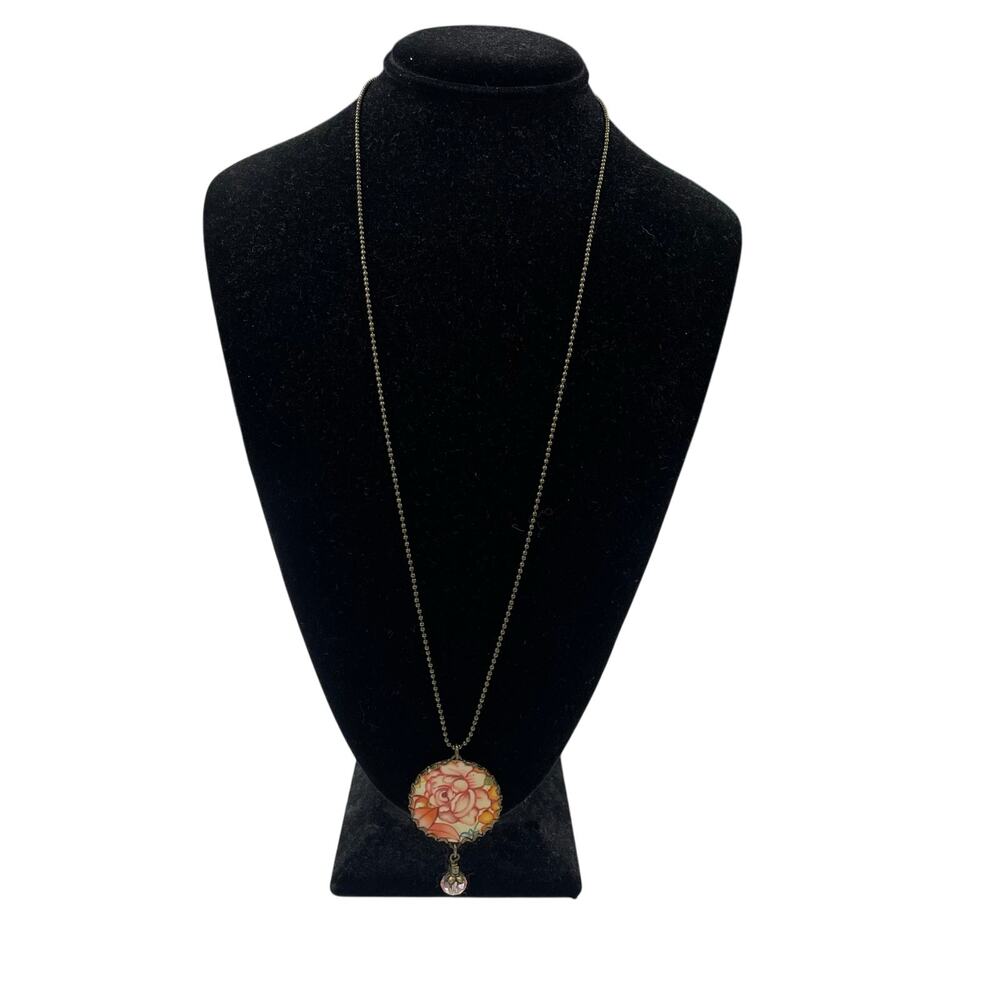 Unbranded Orange Pink Floral Flower Pendant Necklace